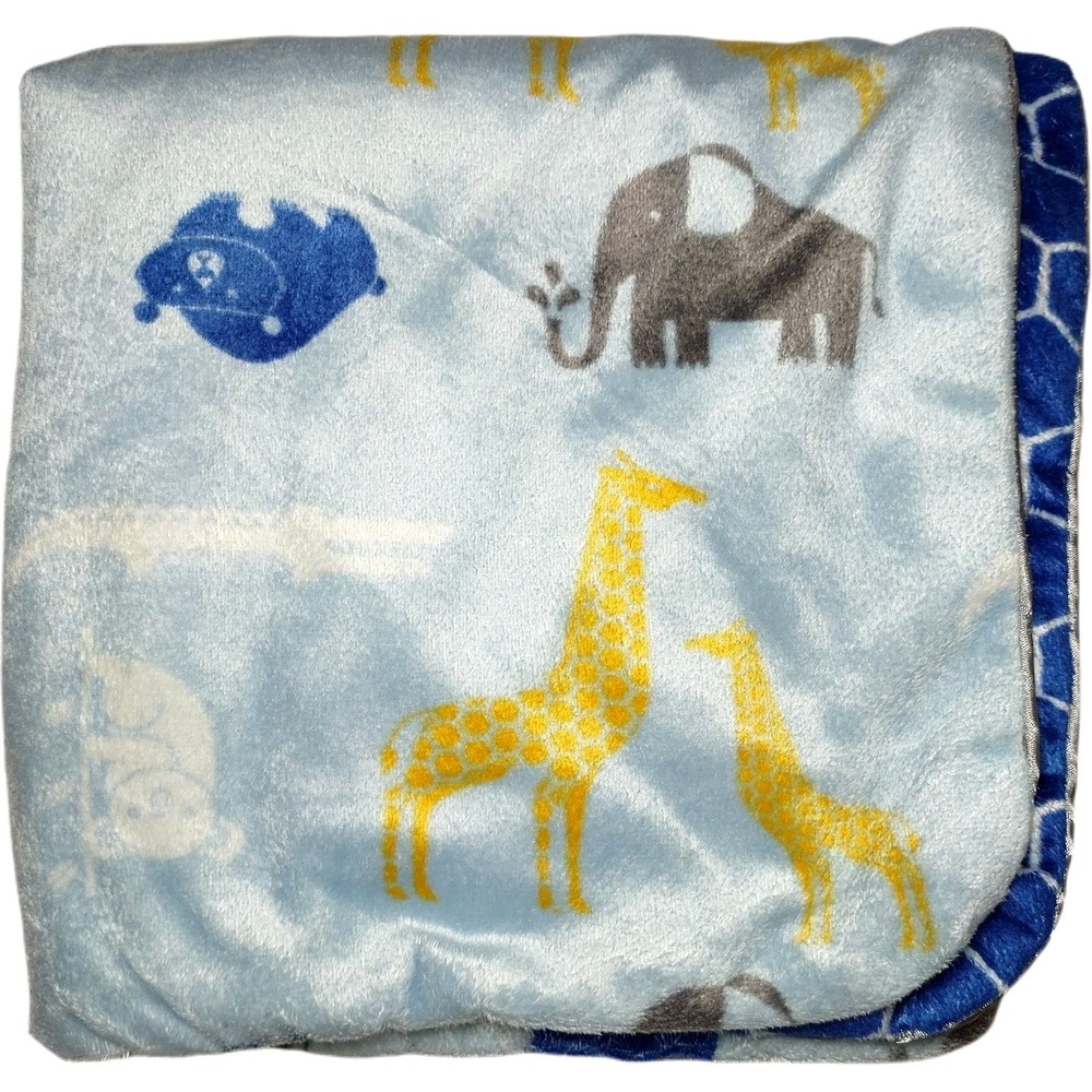 SL Home Fashions Blue Blanket Animals Honeycomb Baby Boy Silky RN 119741‎